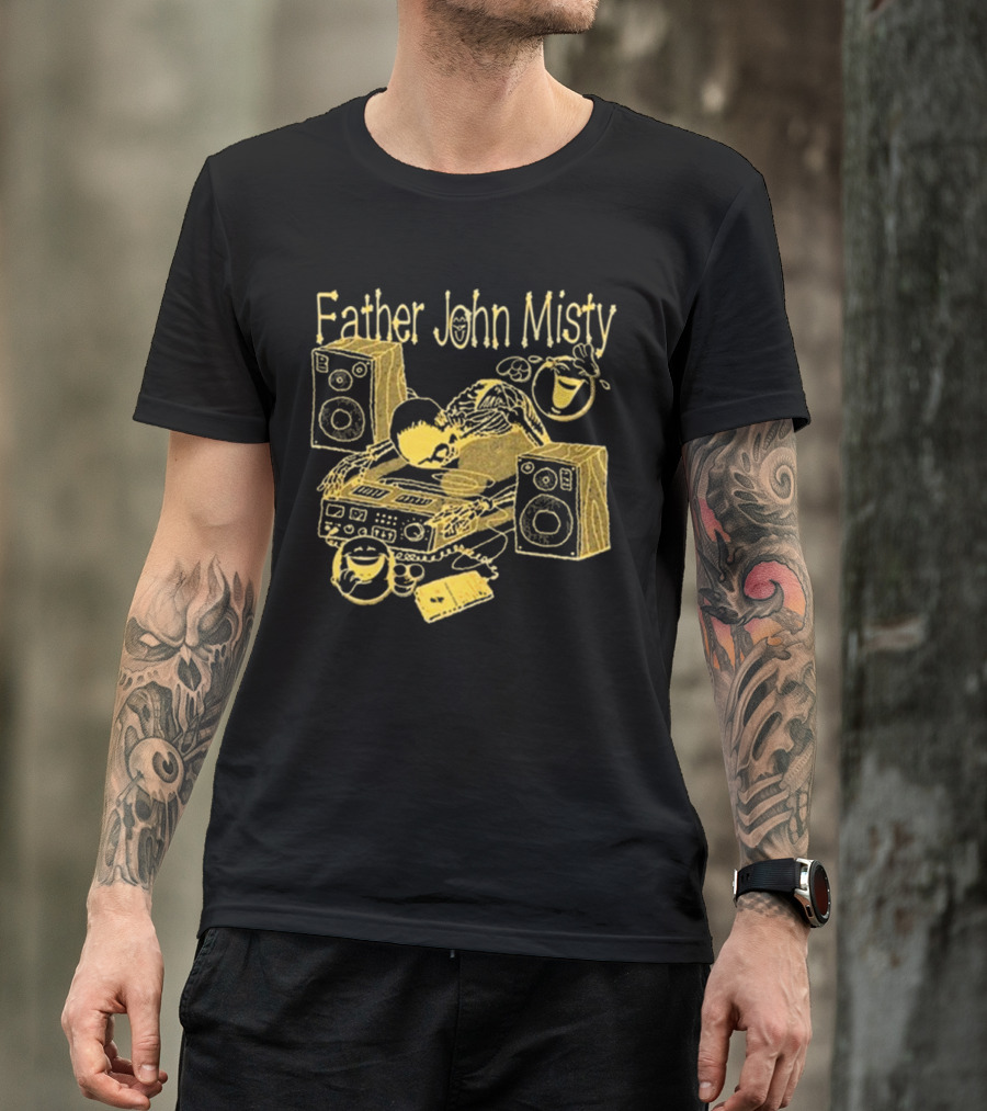 Father John Misty DJ Cartoon Skeleton With Speakers T-Shirt