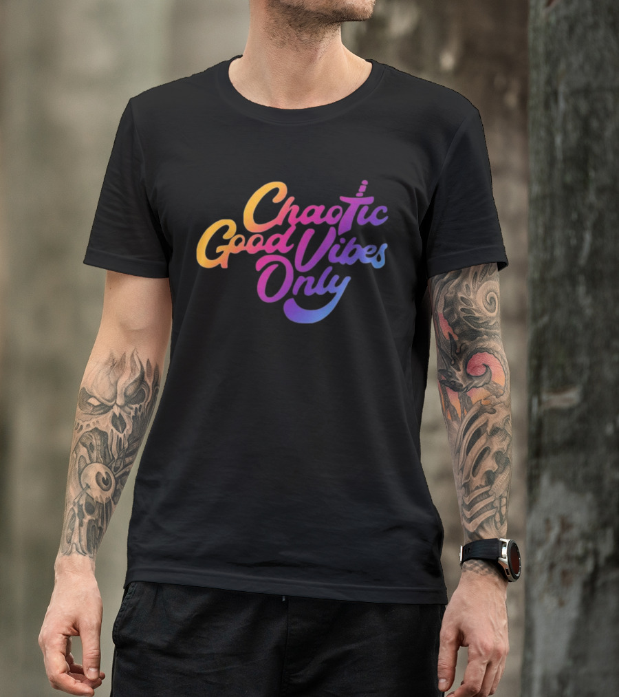 Chaotic Good Vibes Only Sword Icon Gradient Text T-Shirt