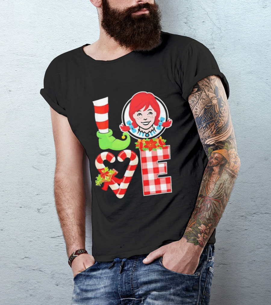 LOVE Elf Wendy’s Christmas Red Stripes Plaid Candy Cane Holiday T-Shirt