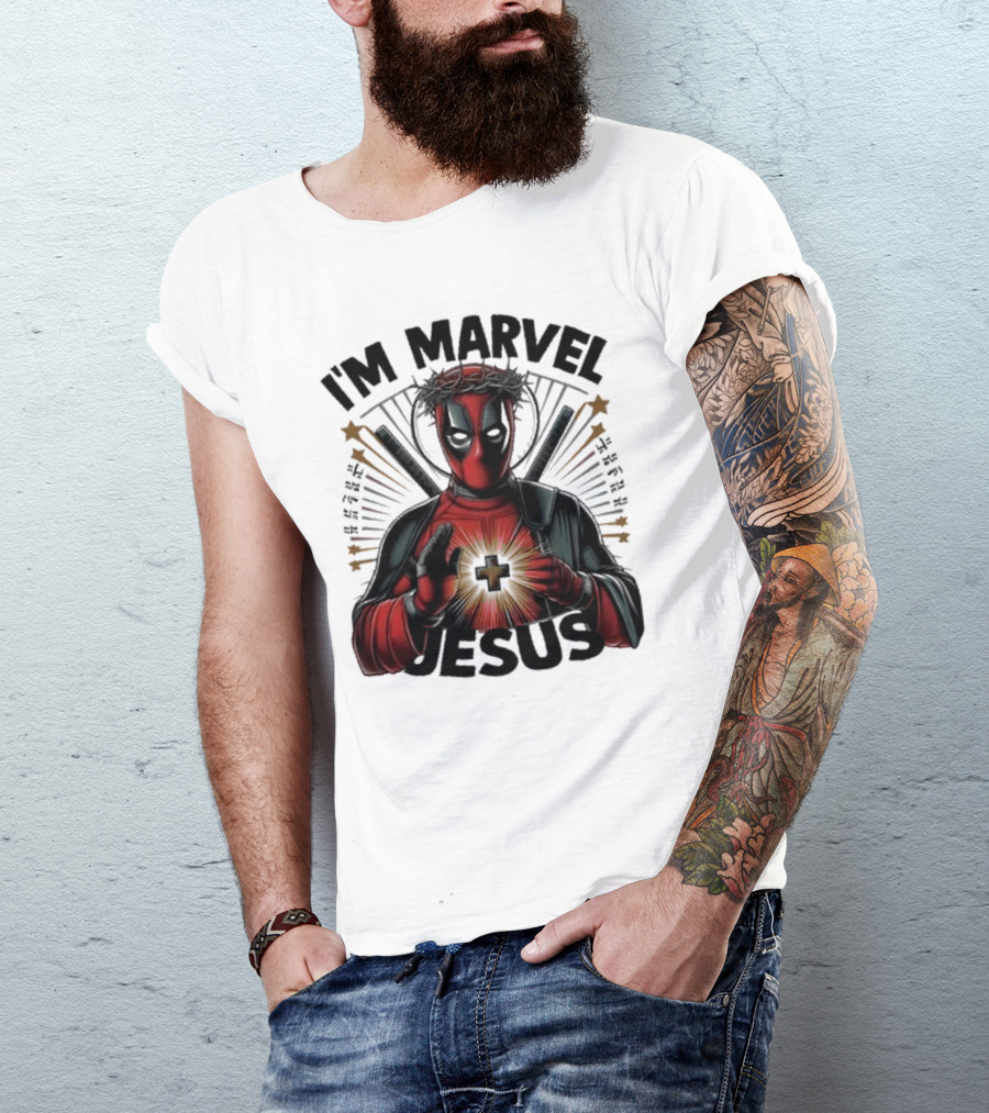 I'm Marvel Jesus Deadpool With Cross Halo And Swords T-Shirt