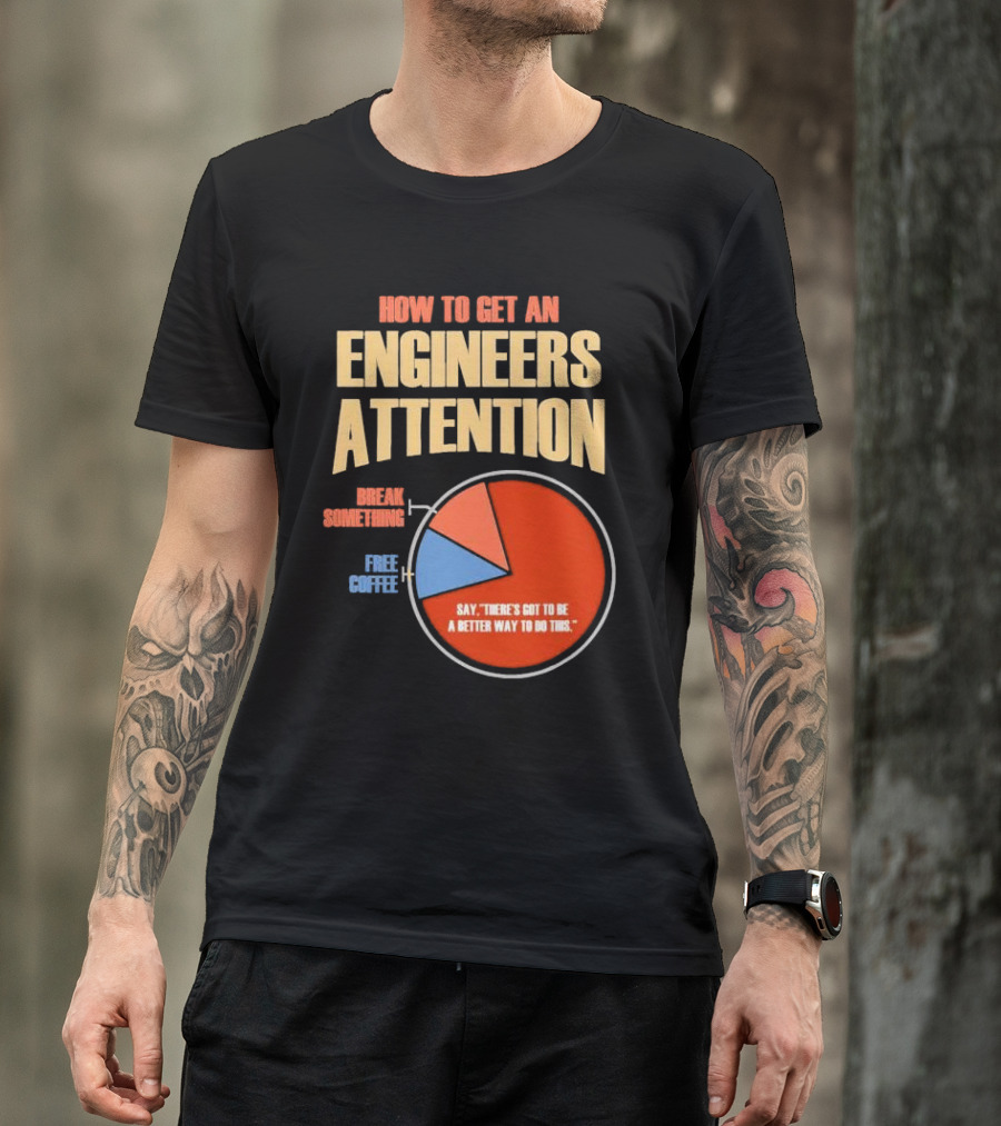 How To Get An Engineers Attention Pie Chart Break Something Free Coffee Say There's Got To Be A Better Way To Do This T-Shirt