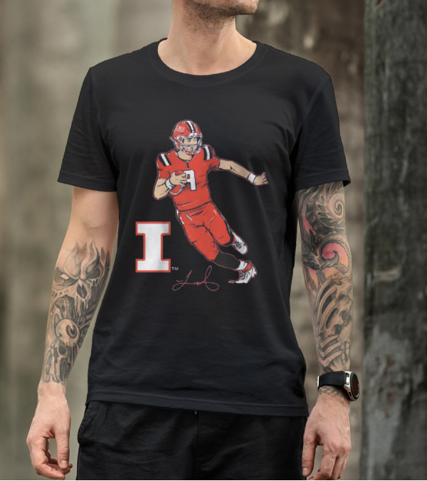 Illinois Football Luke Altmyer Superstar Pose I Logo Signature T-Shirt