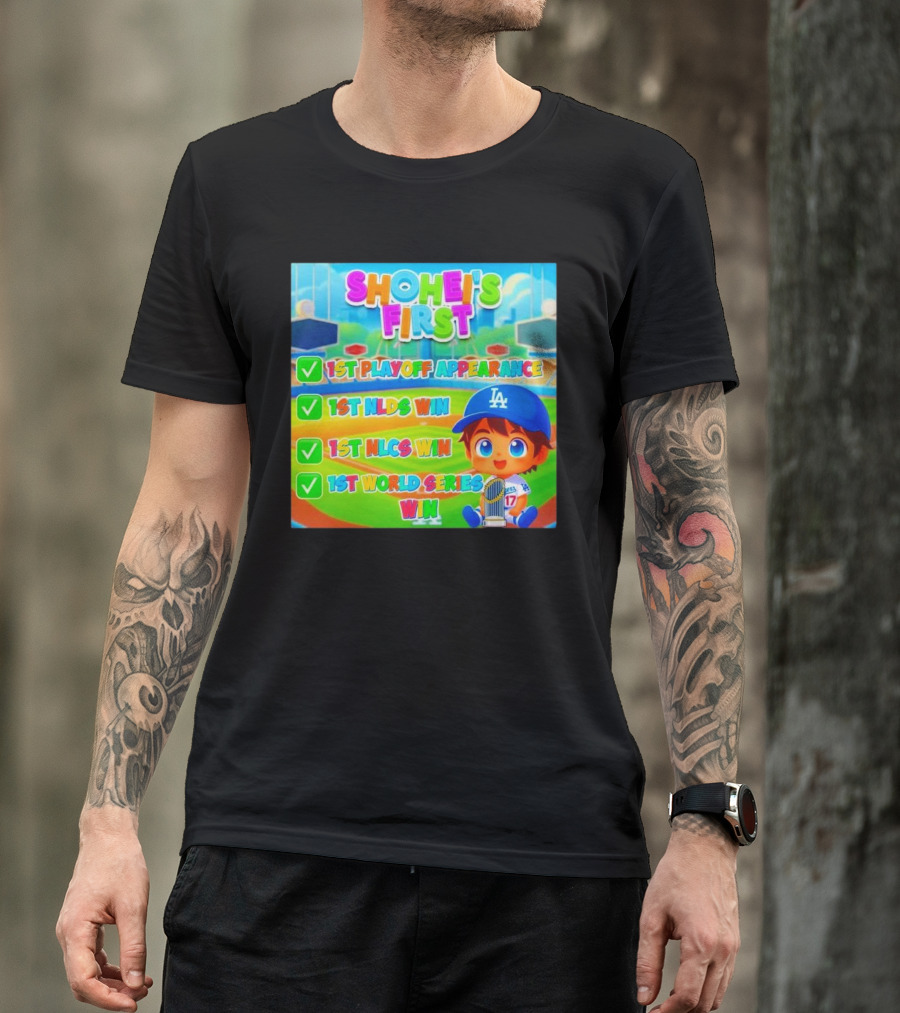 Shohei Ohtani Los Angeles Dodgers First World Series Win Cartoon T-Shirt