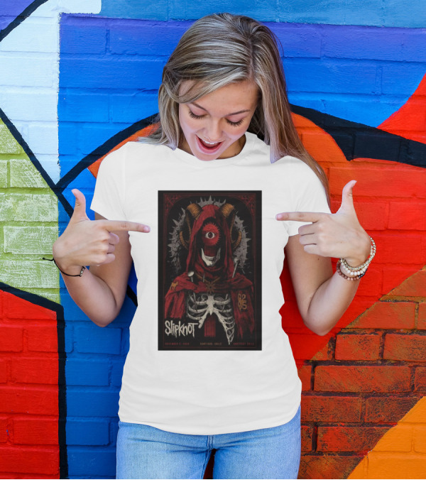 Slipknot Estadio Nacional Santiago Chile November 2 2024 Event Skeleton Hooded Figure Eye Horns T-Shirt