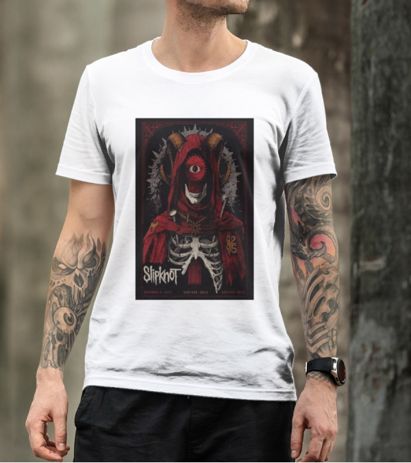 Slipknot Estadio Nacional Santiago Chile November 2 2024 Event Skeleton Hooded Figure Eye Horns T-Shirt