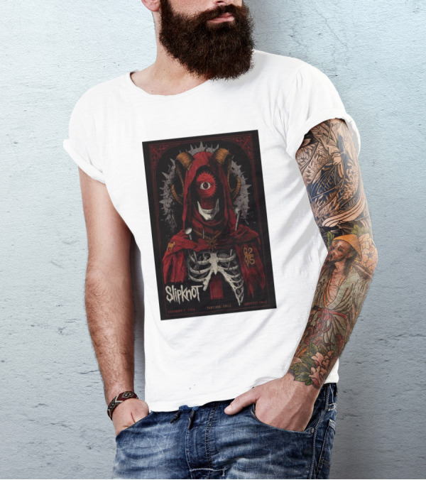 Slipknot Estadio Nacional Santiago Chile November 2 2024 Event Skeleton Hooded Figure Eye Horns T-Shirt