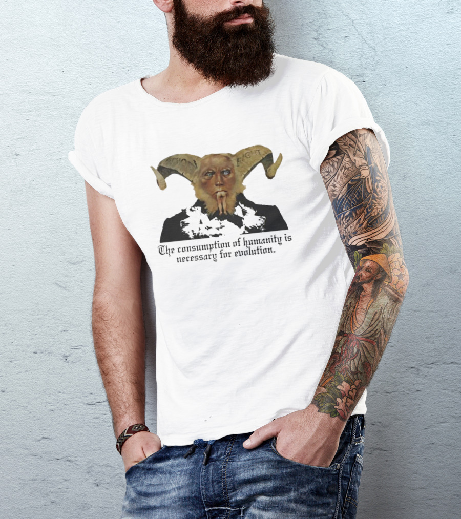 The Consumption Of Humanity Is Necessary For Evolution Goat Mask Figure T-Shirt