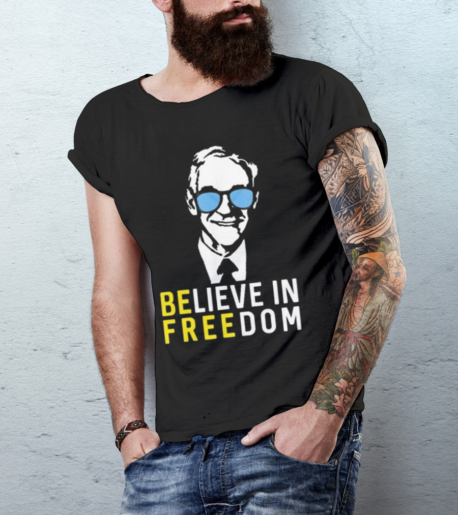 Believe In Freedom Libertarian Ron Paul Blue Sunglasses T-Shirt