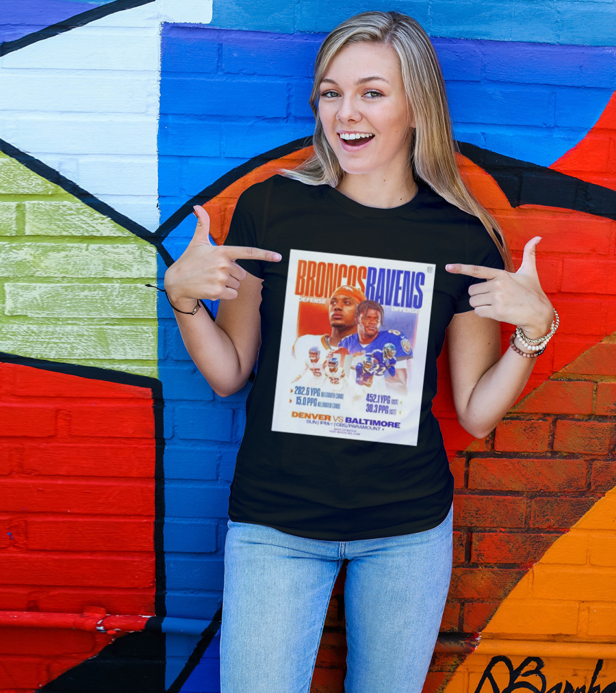 Broncos Ravens Defense Vs Offense Matchup Sunday On CBS/Paramount T-Shirt