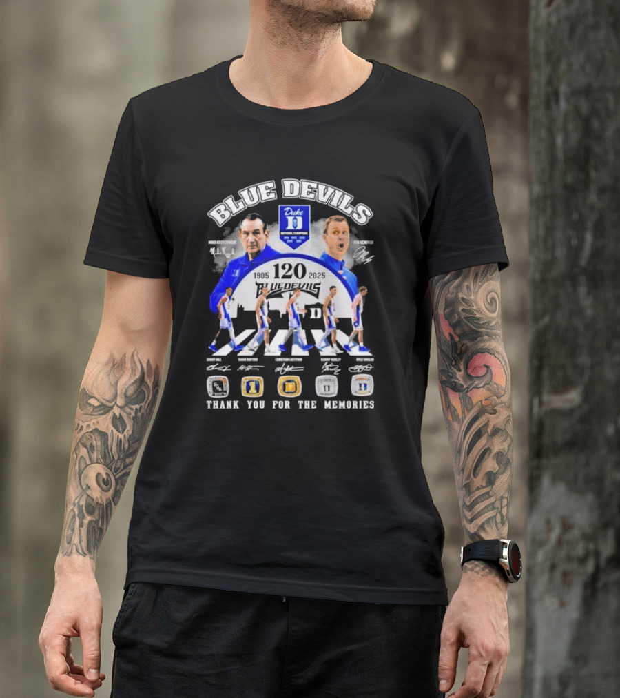 Duke Blue Devils 120th Anniversary 1905-2025 Abbey Road Players Thank You For The Memories Signatures T-Shirt