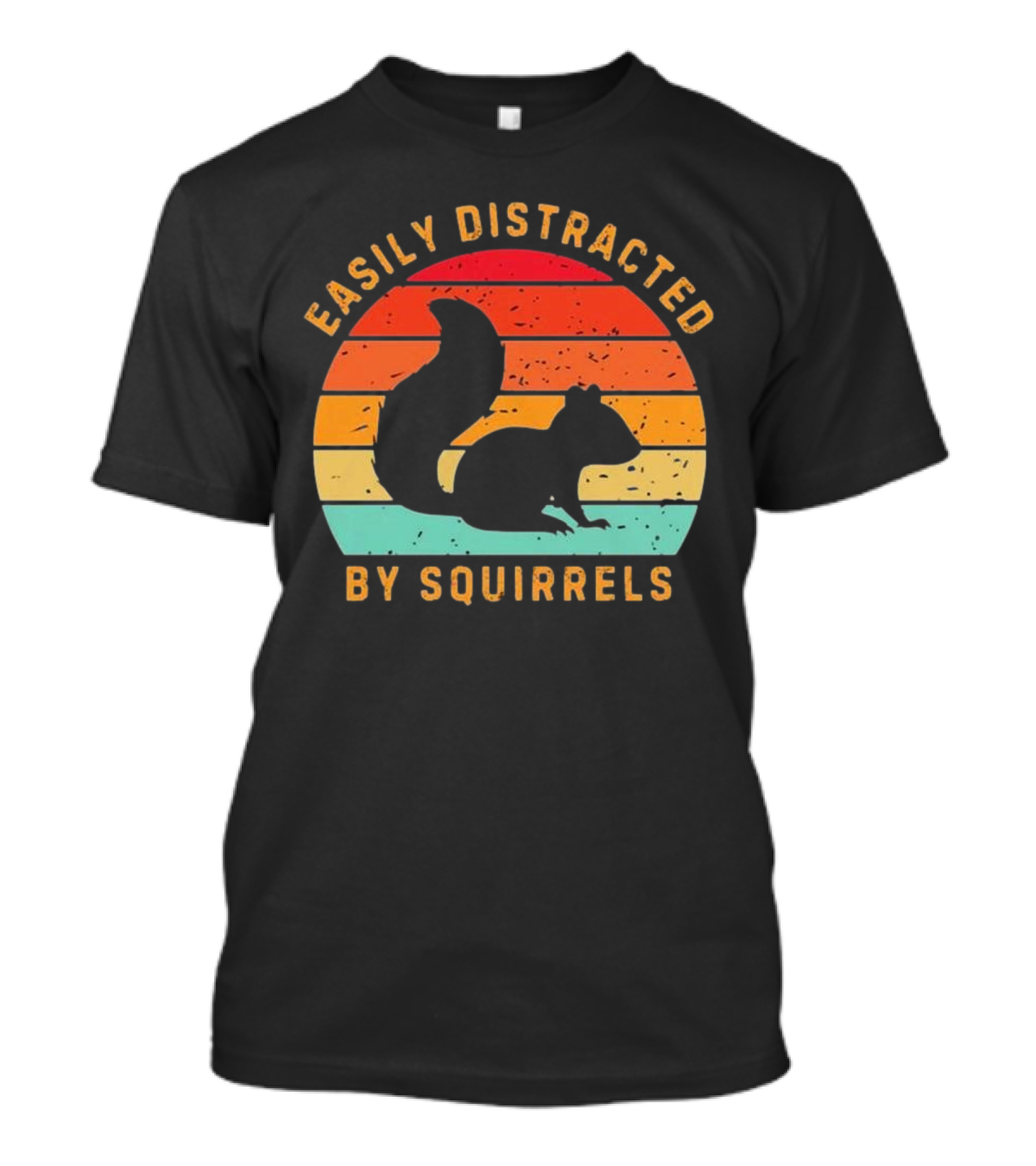 Easily Distracted By Squirrels Justice For Peanuts 2024 Retro Sunset Squirrel T-Shirt