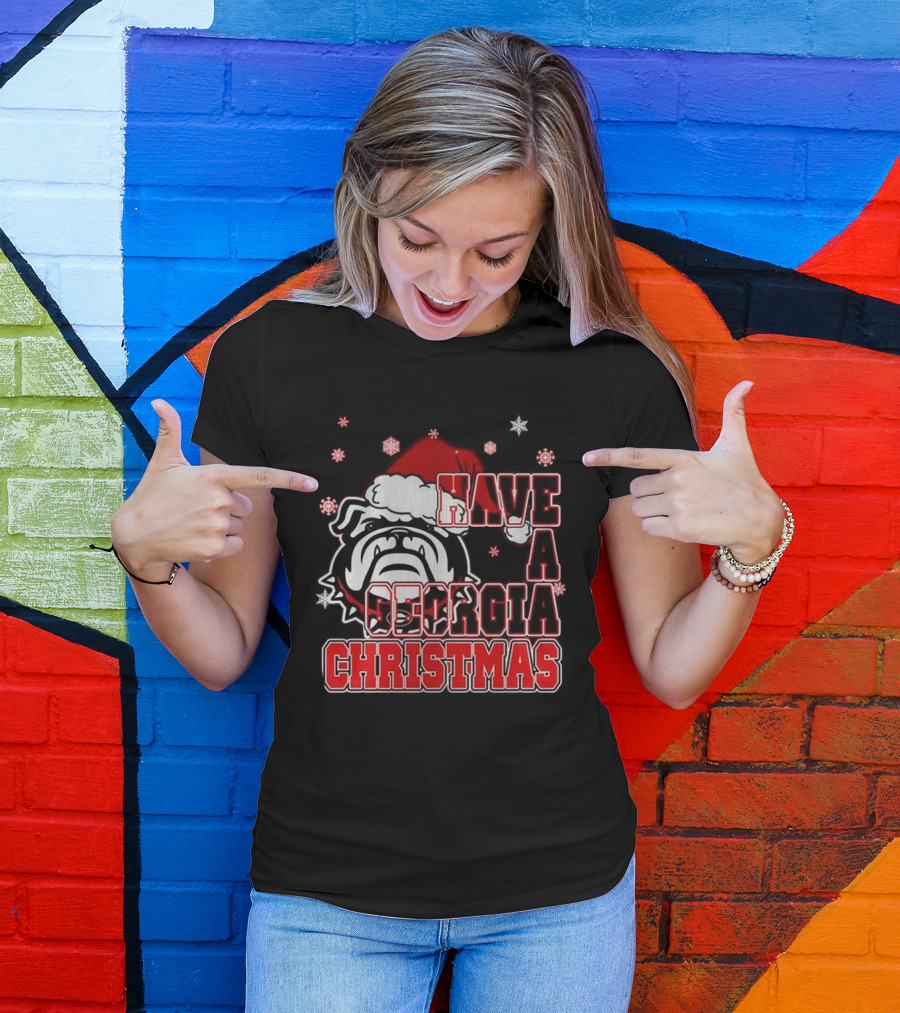 Georgia Bulldogs Have A Merry Christmas With Georgia Bulldogs Logo Snowflakes Santa Hat T-Shirt