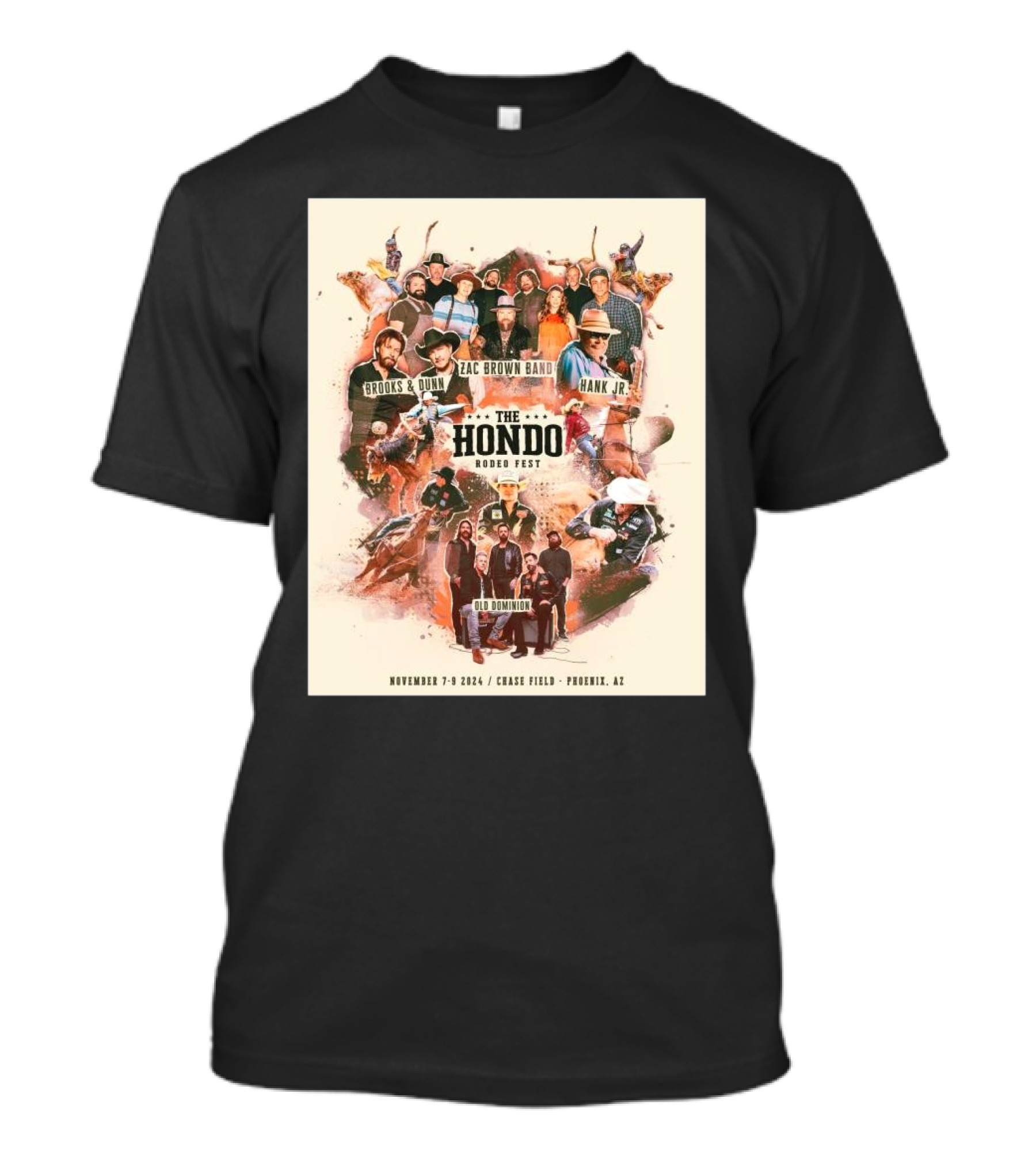 Brooks And Dunn Zac Brown Band Hank Jr Old Dominion The Hondo Rodeo Fest November 7-9 2024 Chase Field Phoenix AZ T-Shirt
