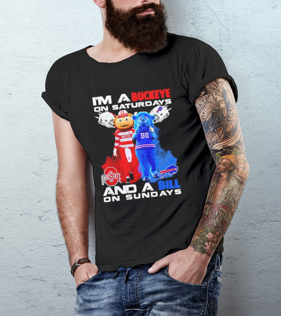 I’m A Buckeye On Saturdays And A Bill On Sundays Ohio State Buffalo Mascots Helmets T-Shirt