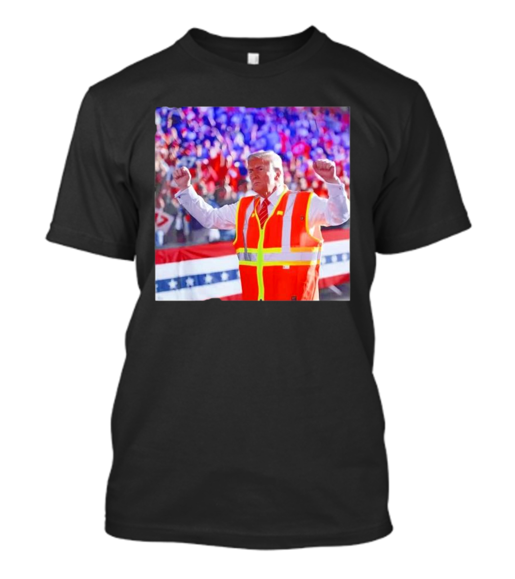 President Trump Worker Vest MAGA 2025 Rally Scene T-Shirt