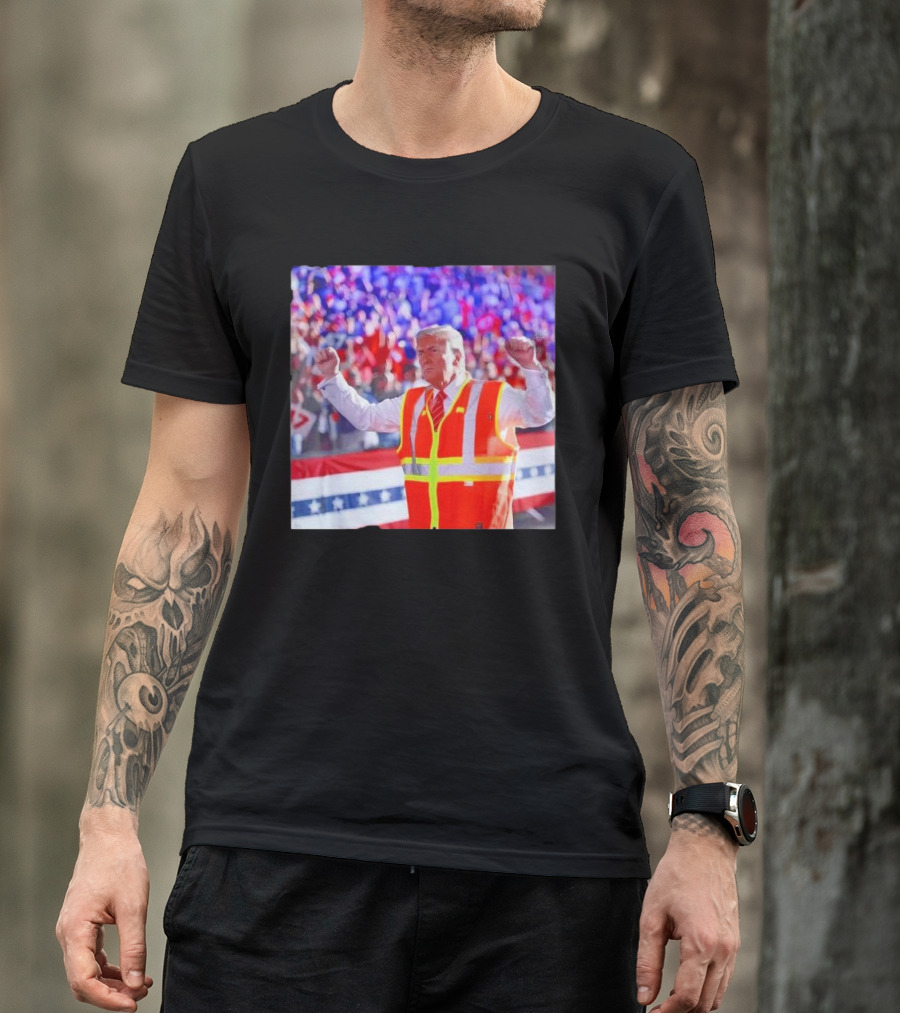 President Trump Worker Vest MAGA 2025 Rally Scene T-Shirt