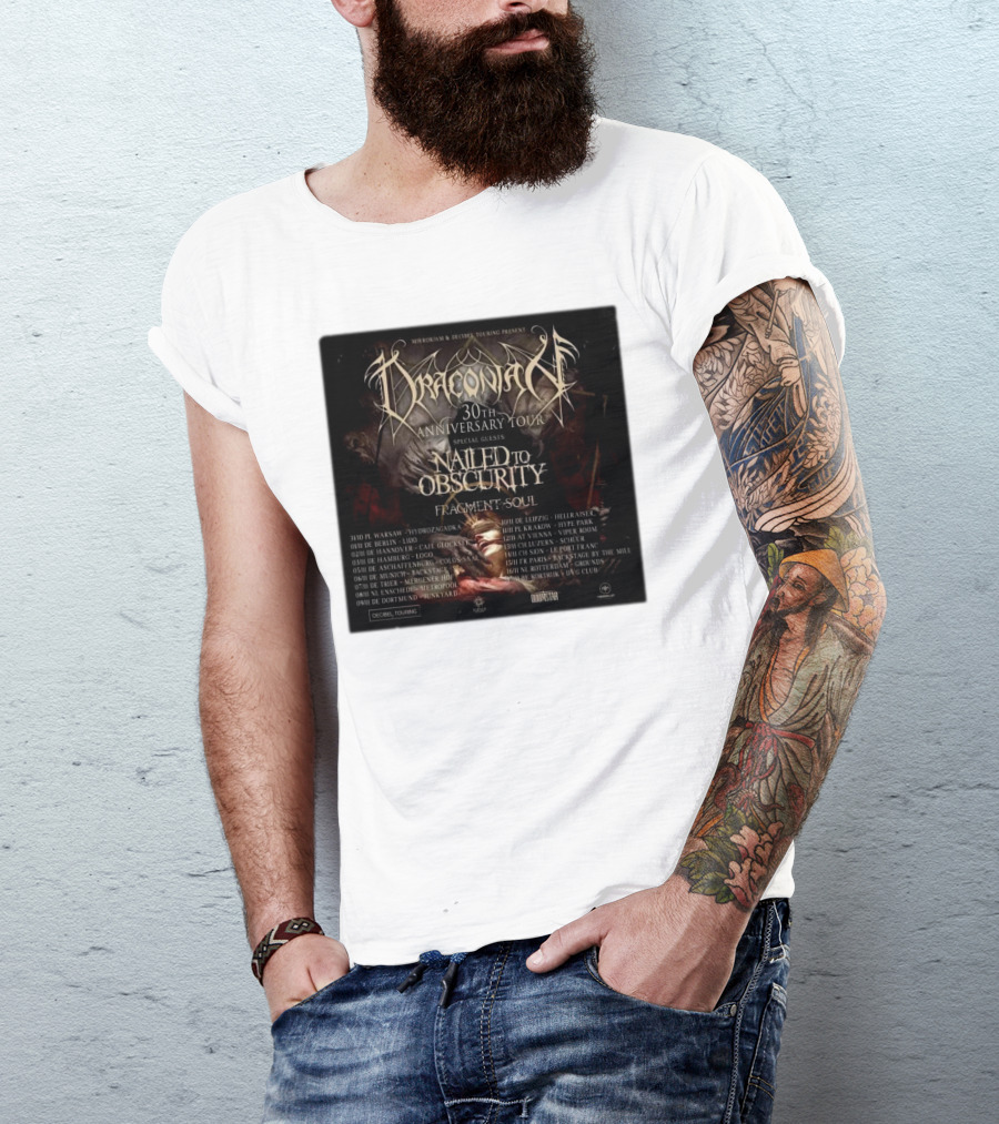 Draconian 30th Anniversary Tour Special Guests Nailed To Obscurity Fragment Soul T-Shirt