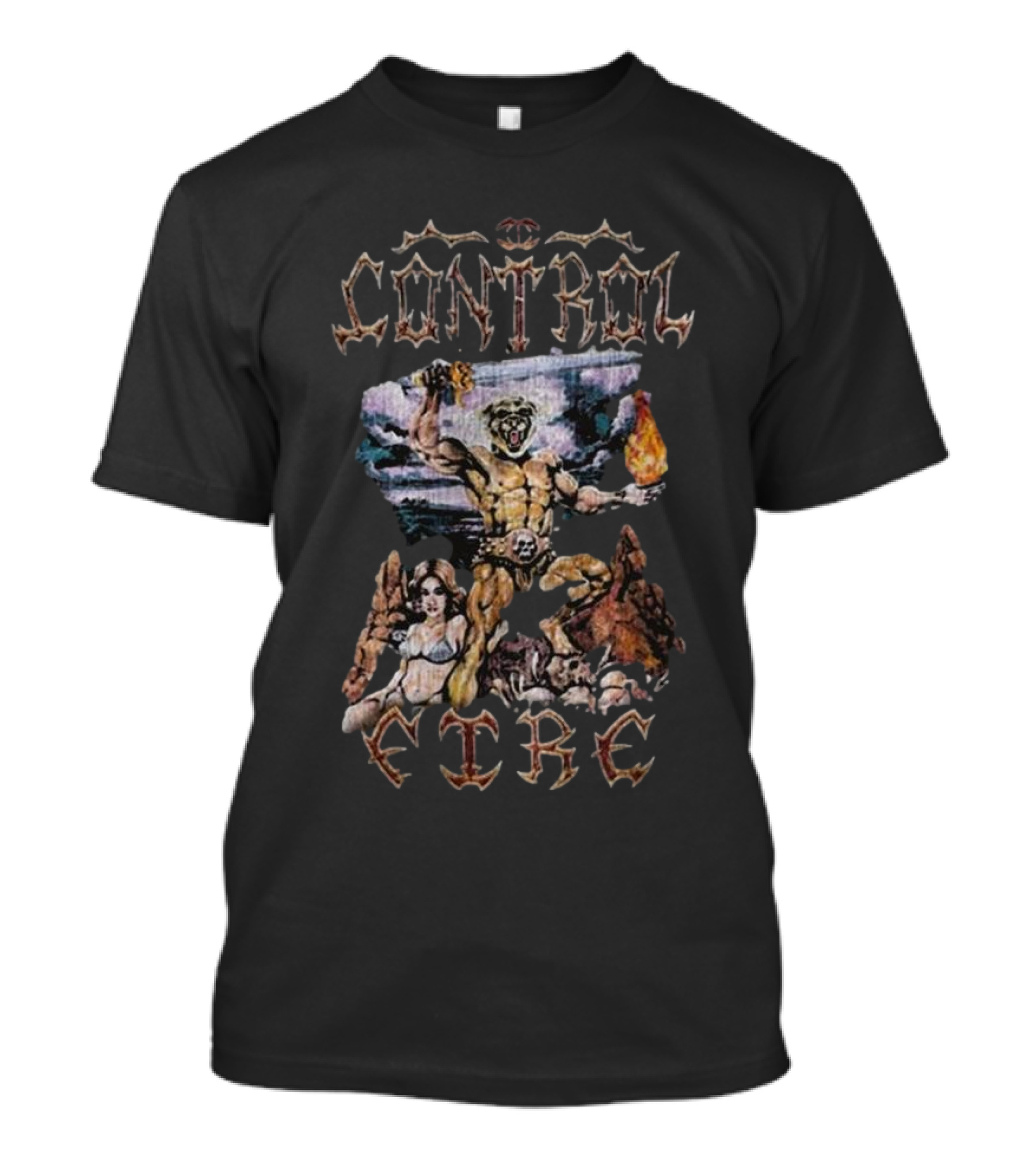MeatCanyon Control Fire Barbarian Warrior Dark Fantasy Adventure T-Shirt