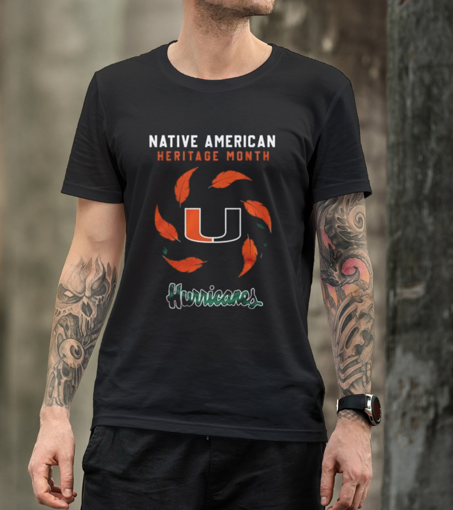 Miami Hurricanes Native American Heritage Month 2024 U Logo Feathers T-Shirt