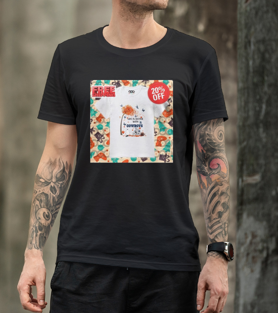 Life Is Better With Cowboys Snoopy 2024 Fall Leaves And Pumpkin Patch T-Shirt