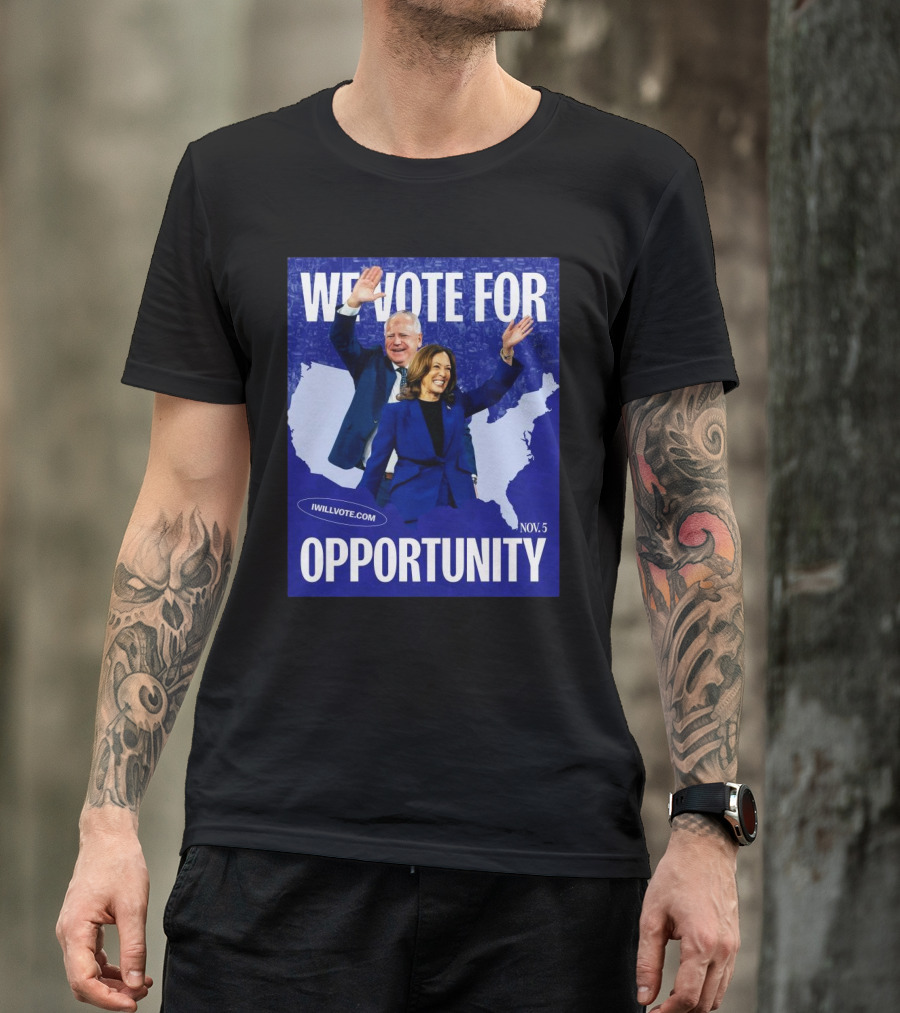 Kamala Walz We Vote For Opportunity 2024 Nov. 5 IWillVote.com T-Shirt