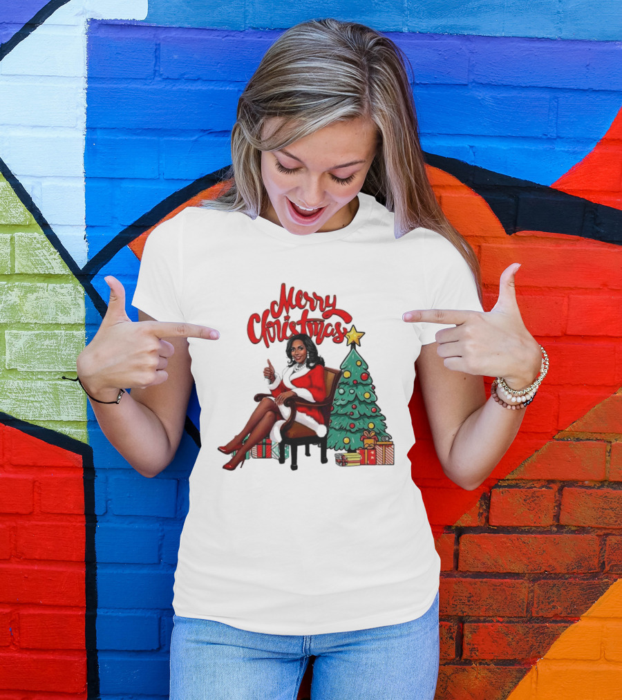 Merry Christmas Kamala Harris Chair Thumbs Up Christmas Tree Gifts T-Shirt