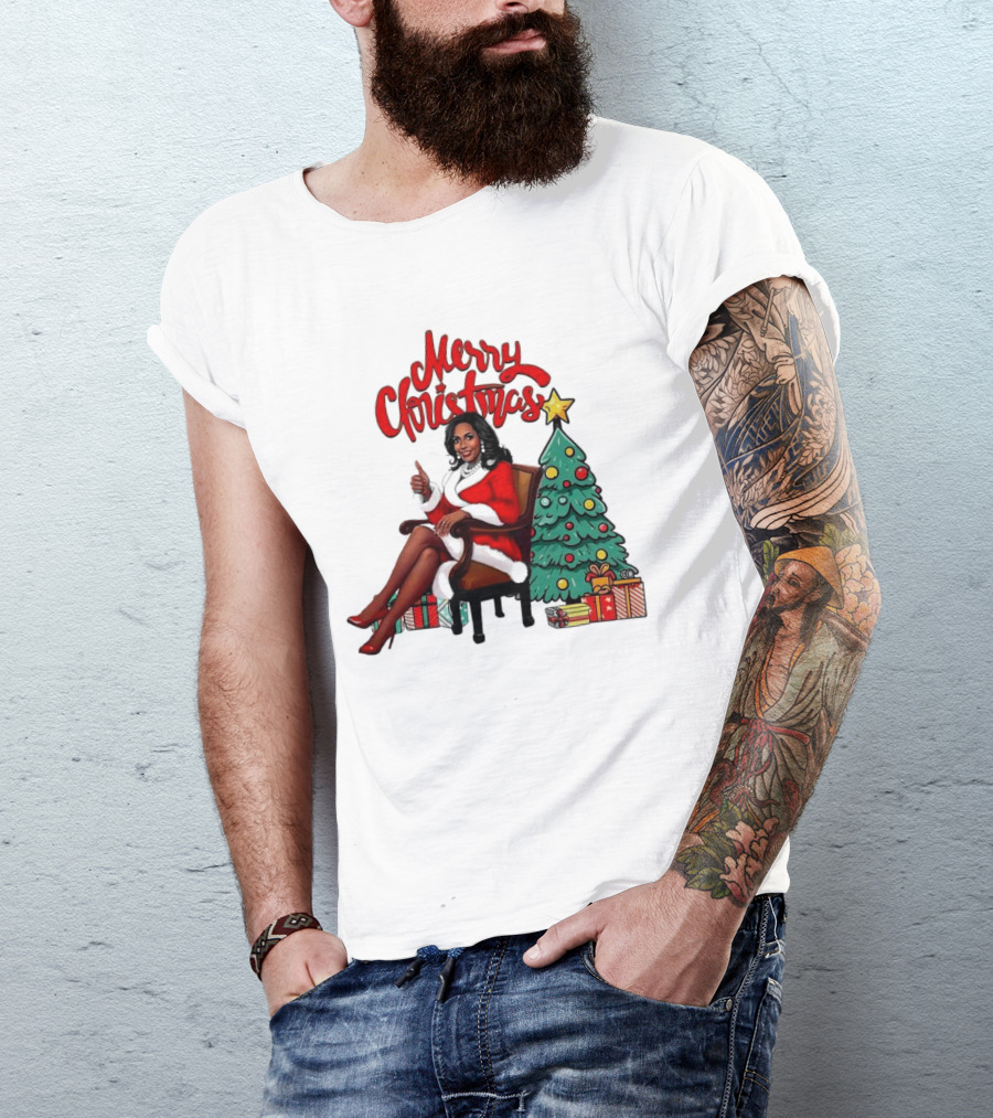 Merry Christmas Kamala Harris Chair Thumbs Up Christmas Tree Gifts T-Shirt