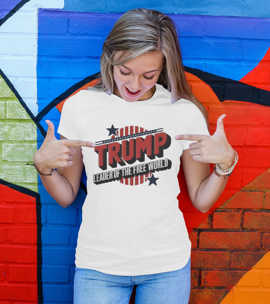 Trump Leader Of The Free World Stars And Stripes Typography T-Shirt