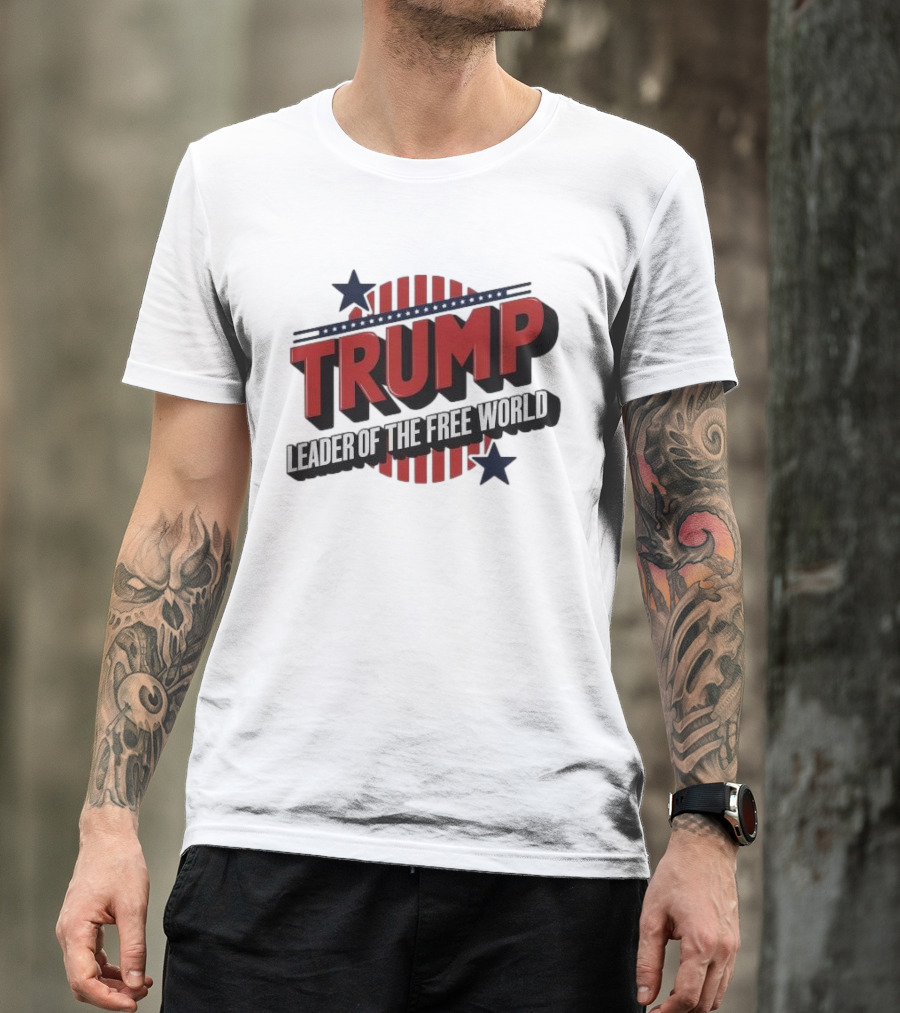 Trump Leader Of The Free World Stars And Stripes Typography T-Shirt