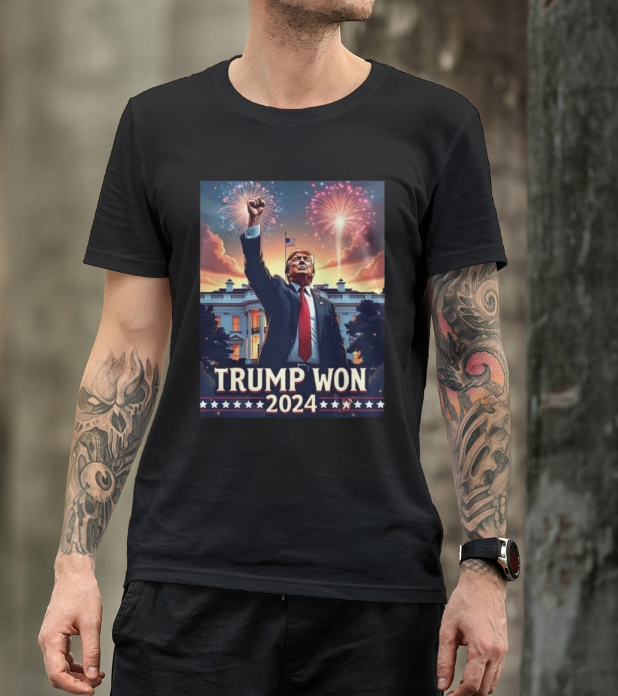 Digital Download Trump Won 2024 President Fireworks White House Image T-Shirt