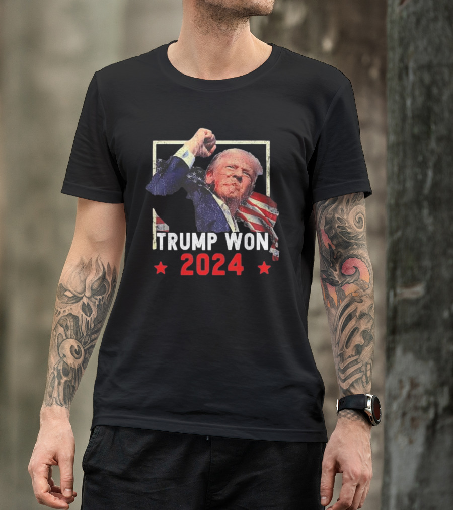 Trump Won 2024 President 47th American Flag Image T-Shirt