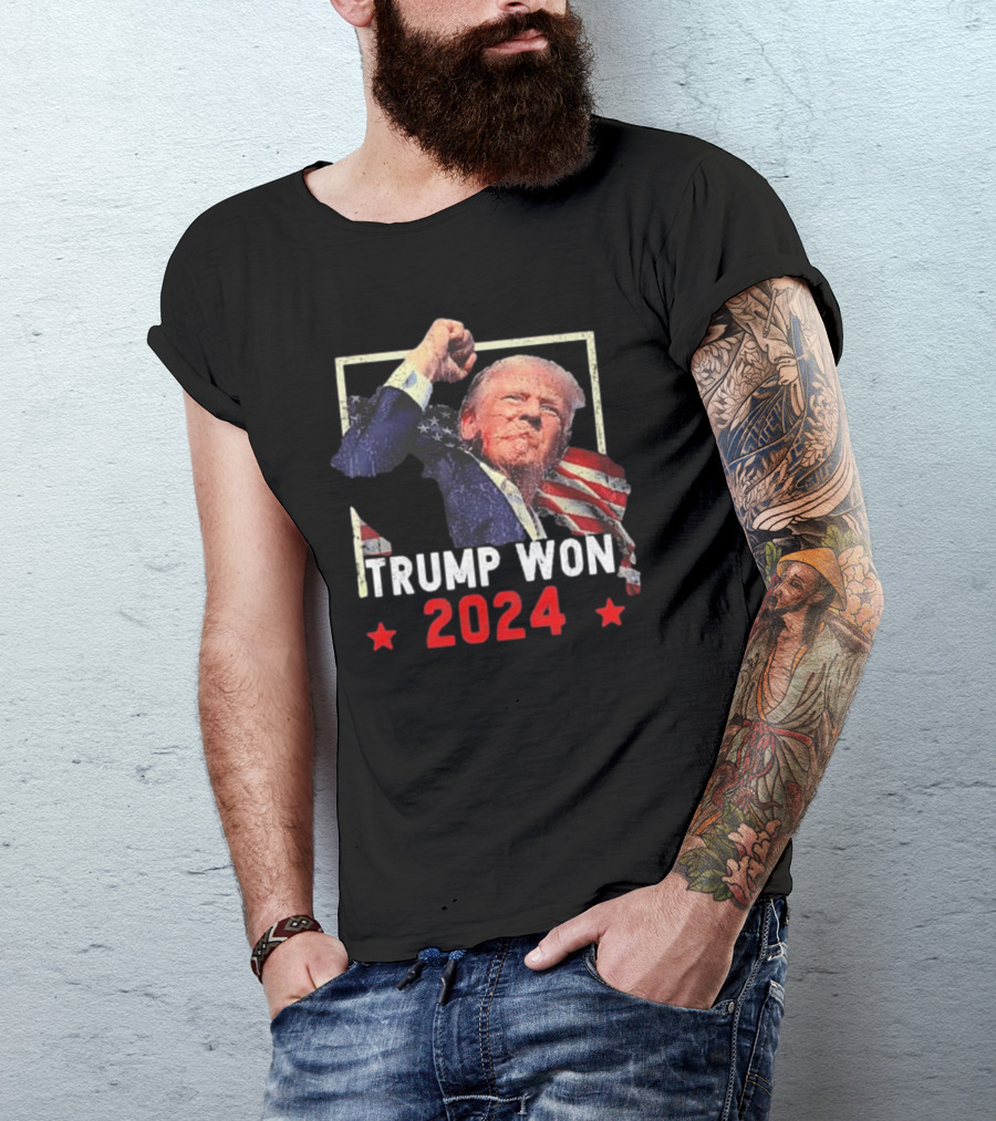 Trump Won 2024 President 47th American Flag Image T-Shirt