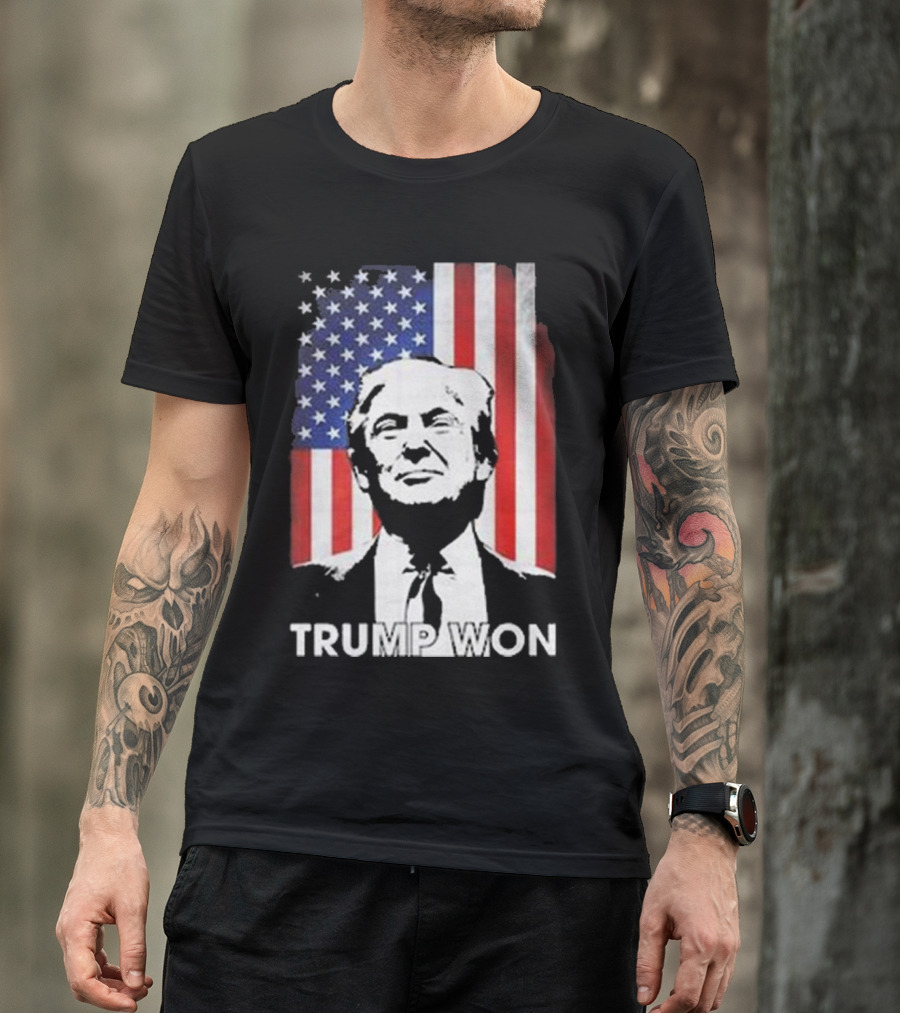 Trump Won 2024 47th US President Inauguration 2025 Election American Flag Background T-Shirt