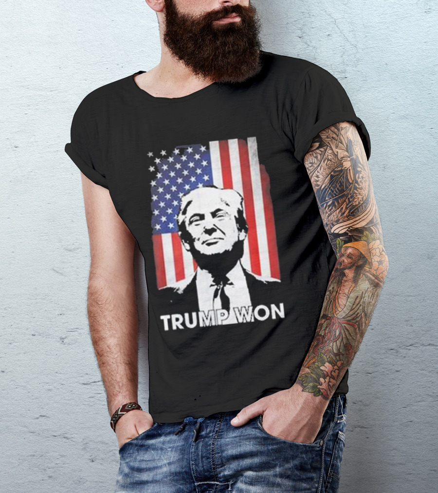 Trump Won 2024 47th US President Inauguration 2025 Election American Flag Background T-Shirt