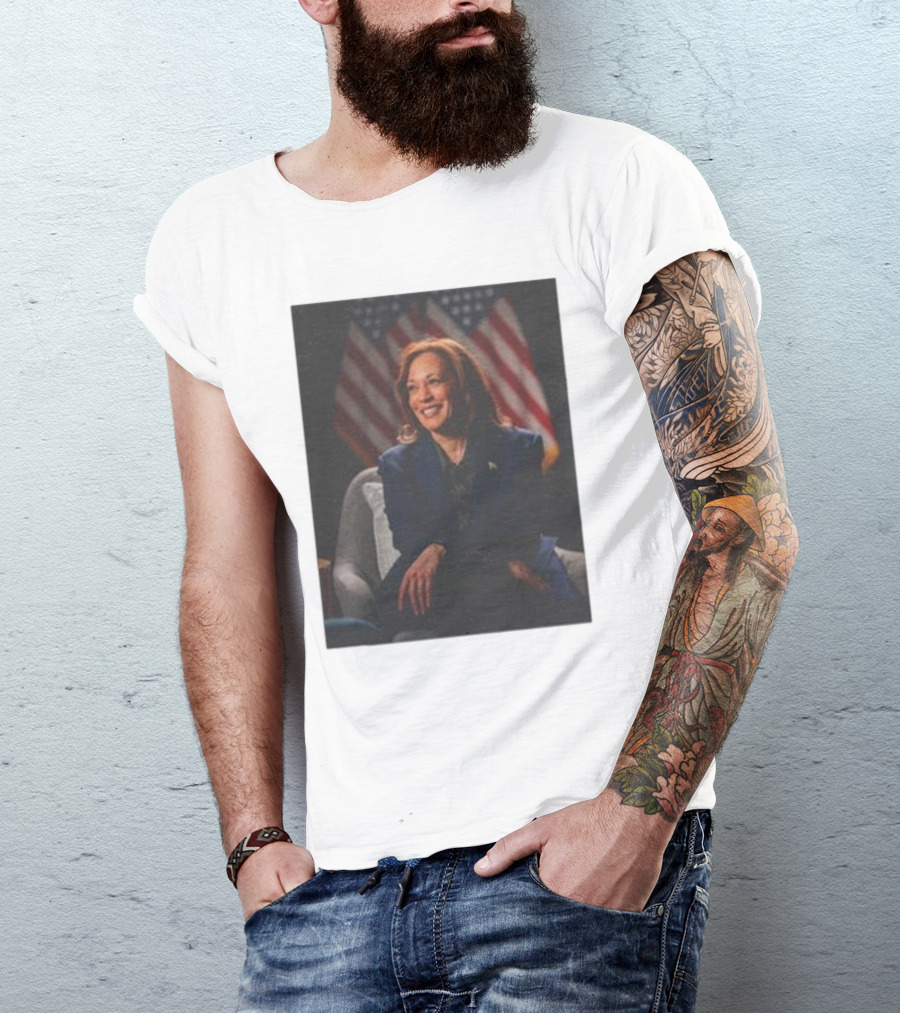 Kamala Harris 2024 Presidential Election American Flag Background T-Shirt