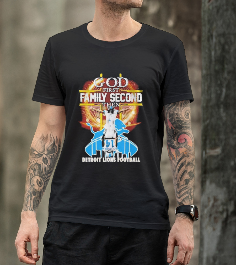 God First Family Second Detroit Lions Football Amon-Ra St. Brown Headstand T-Shirt