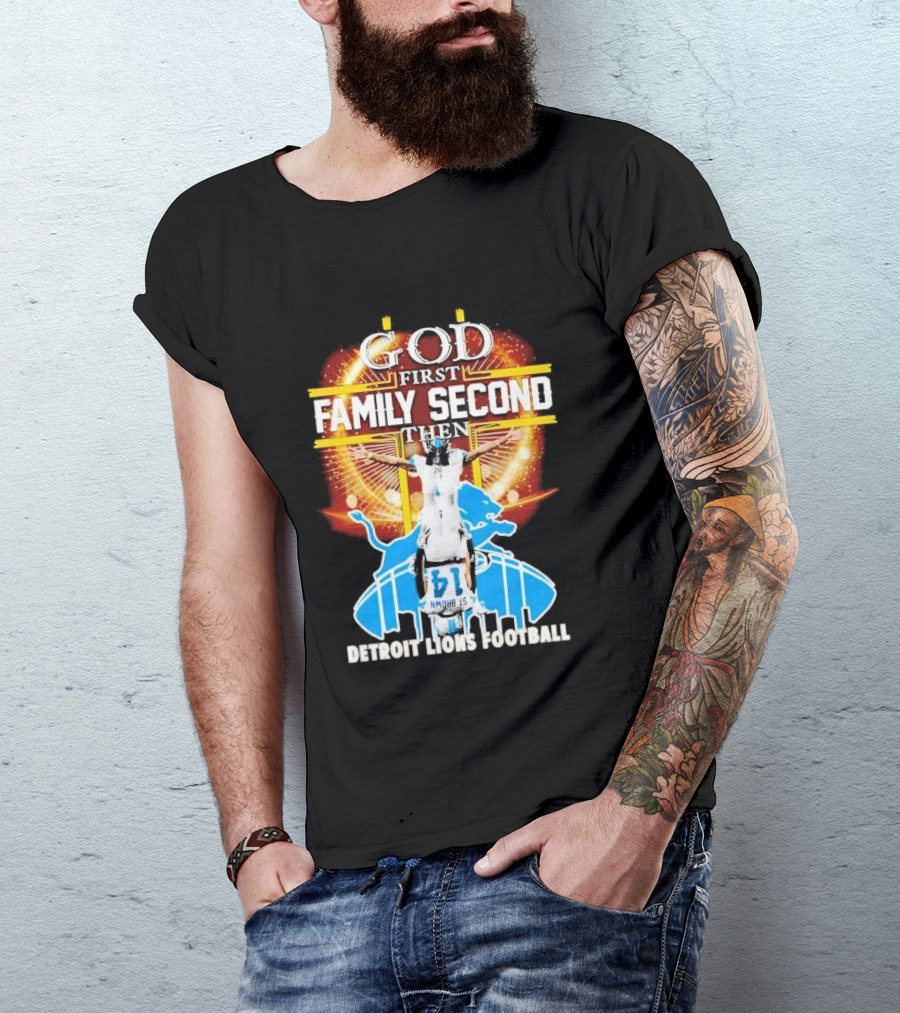 God First Family Second Detroit Lions Football Amon-Ra St. Brown Headstand T-Shirt