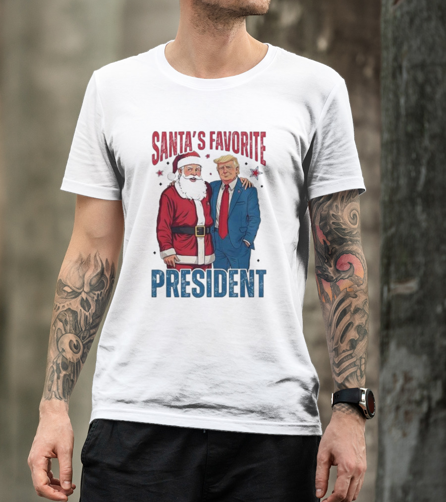Santa’s Favorite President Trump With Santa Claus And Stars T-Shirt