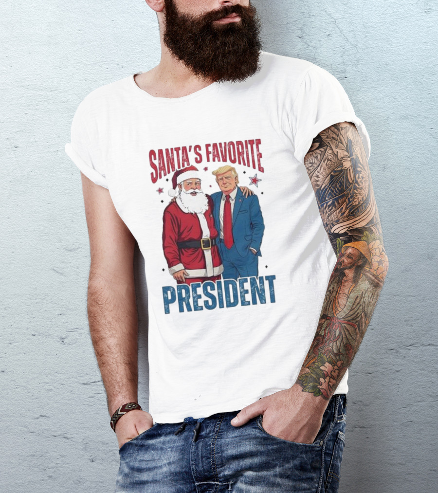 Santa’s Favorite President Trump With Santa Claus And Stars T-Shirt