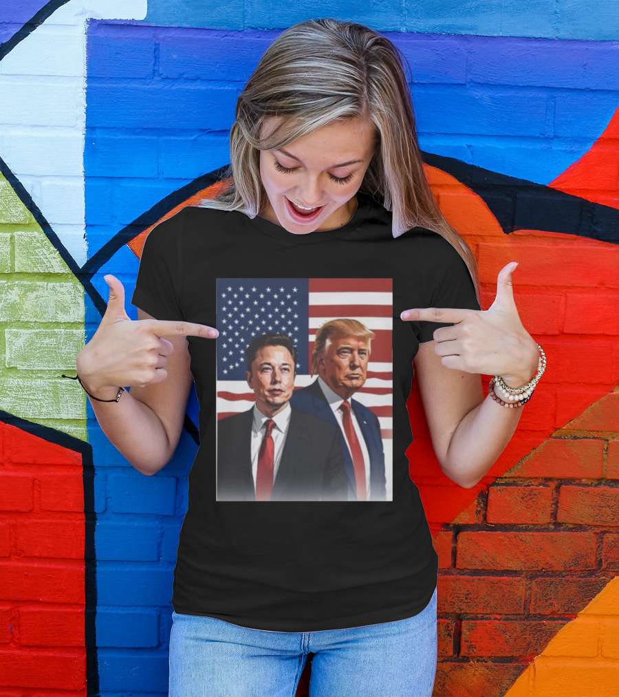 Donald Trump Elon Musk US Flag T-Shirt