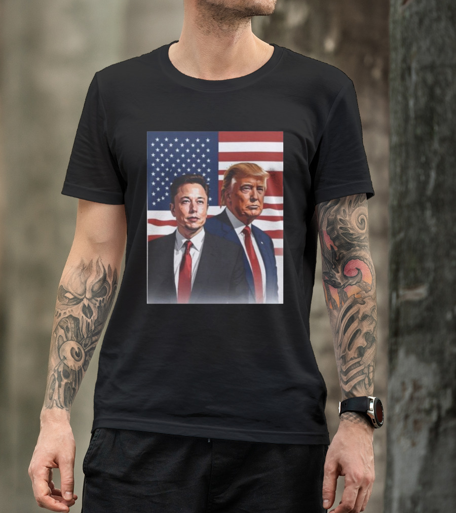 Donald Trump Elon Musk US Flag T-Shirt