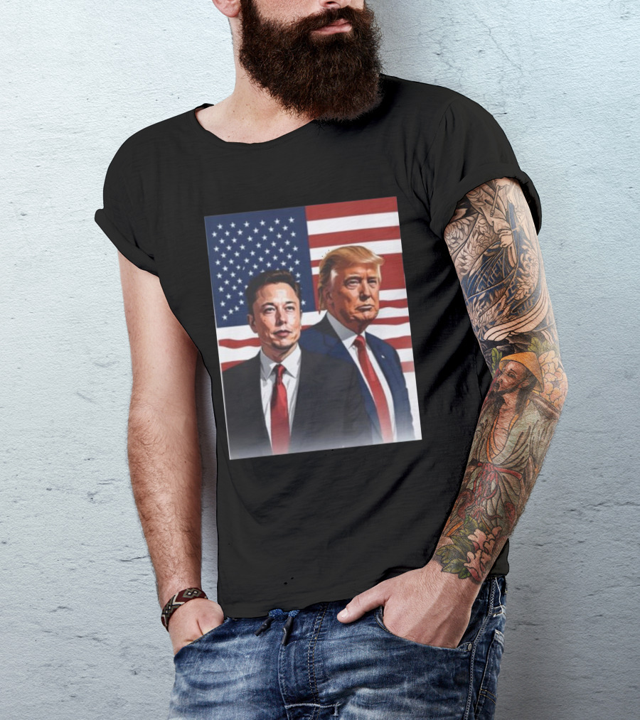 Donald Trump Elon Musk US Flag T-Shirt