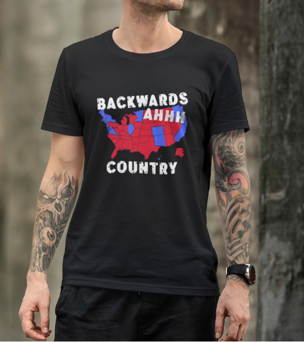 BACKWARDS AHHH COUNTRY RED AND BLUE USA MAP POLITICAL COMMENTARY T-Shirt