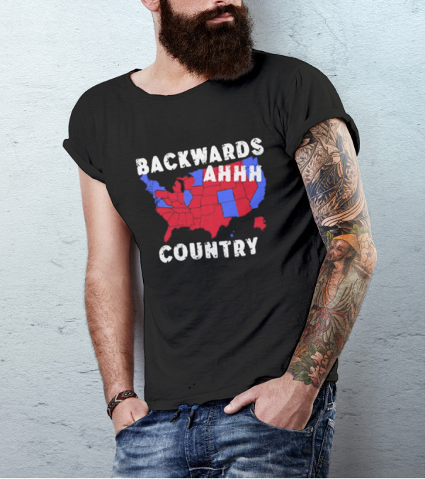BACKWARDS AHHH COUNTRY RED AND BLUE USA MAP POLITICAL COMMENTARY T-Shirt