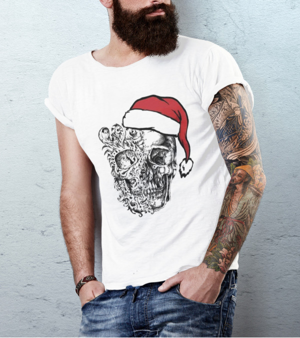 Deck The Halls With Skulls And Bodies Santa Hat Christmas Skull T-Shirt