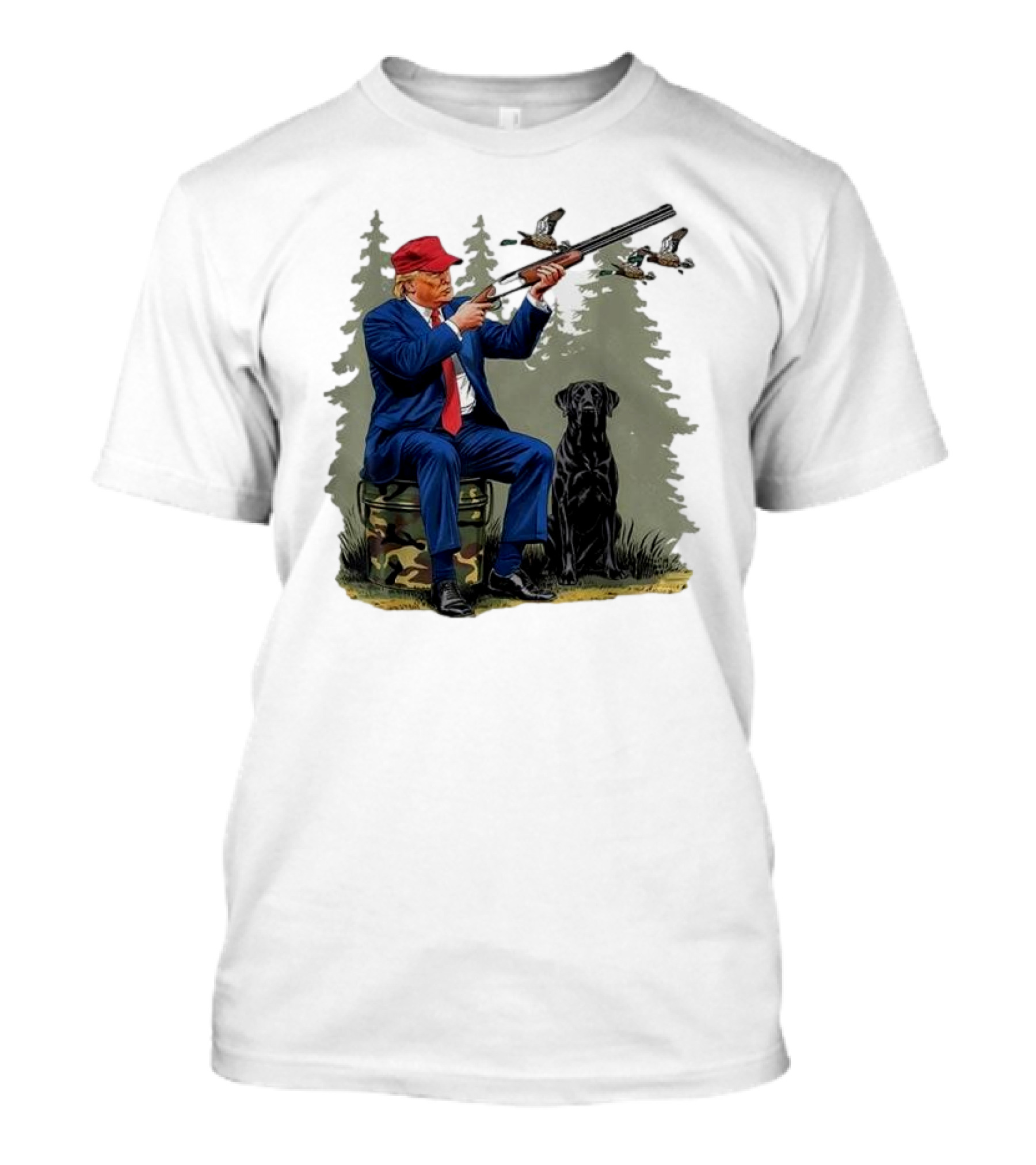 Duck Hunting Trump 2024 With Labrador Retriever In Forest Scene T-Shirt