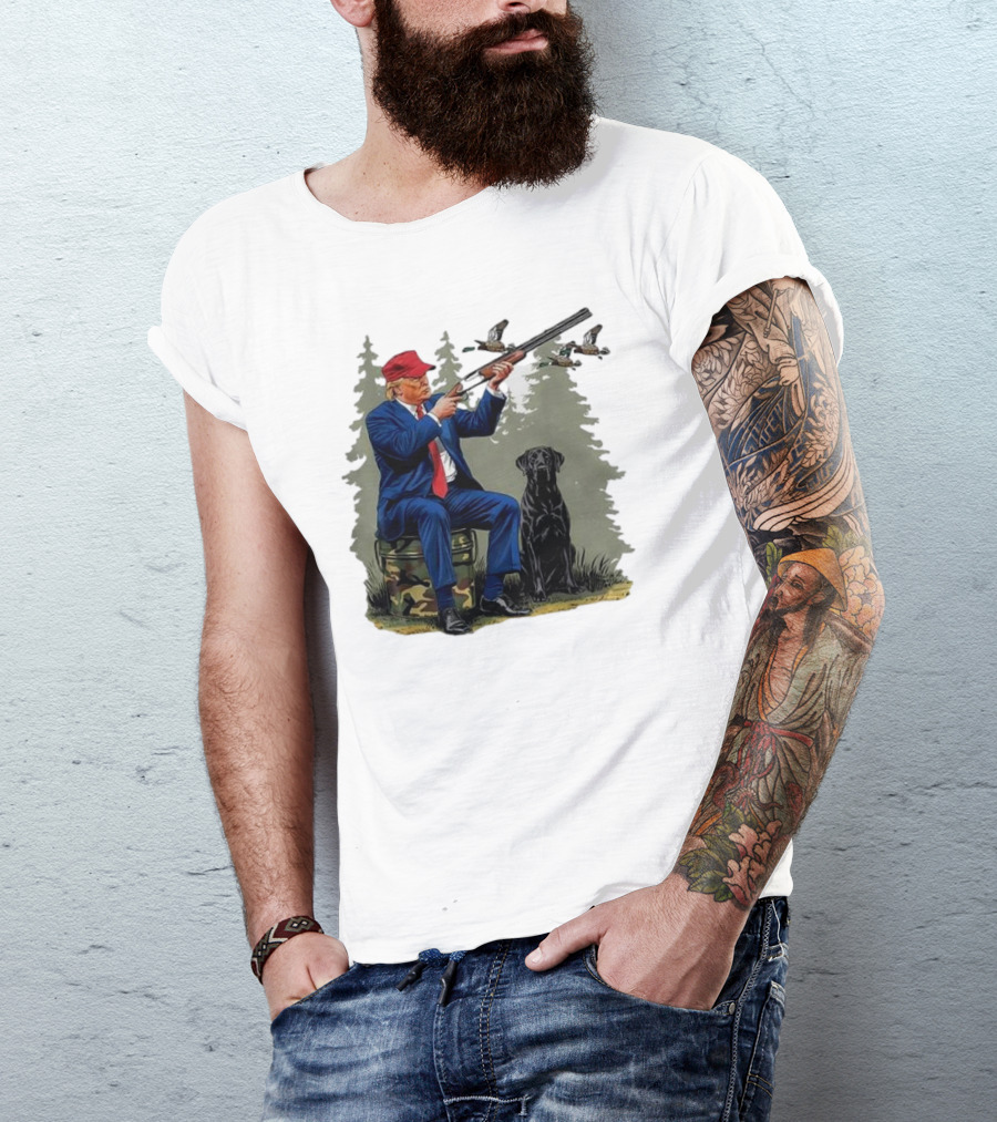 Duck Hunting Trump 2024 With Labrador Retriever In Forest Scene T-Shirt
