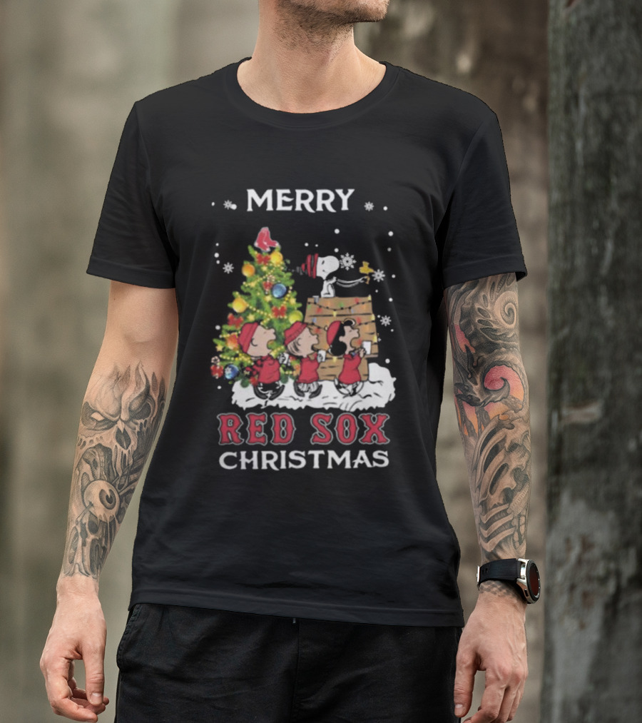 Merry Red Sox Christmas Snoopy And Friends T-Shirt