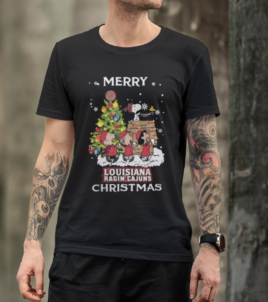 Louisiana Ragin’ Cajuns Snoopy And Friends Merry Christmas T-Shirt