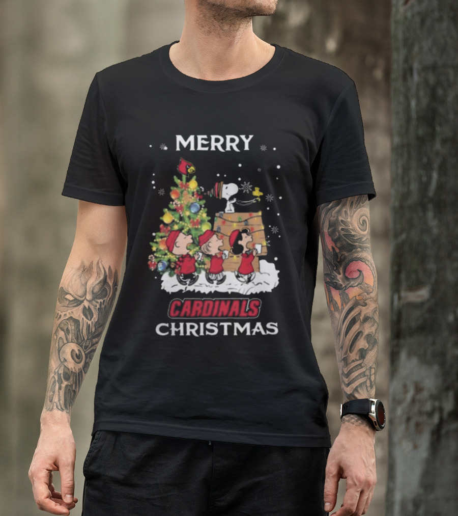 Merry Cardinals Christmas 2024 Snoopy And Friends Louisville T-Shirt